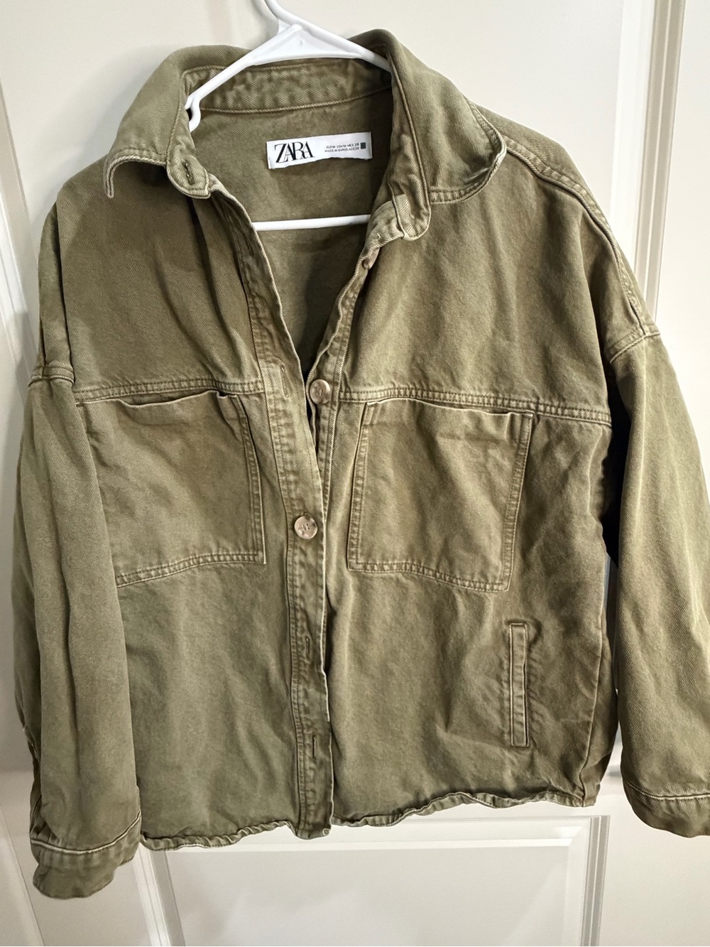 Zara Olive Green Denim Oversized Jacket